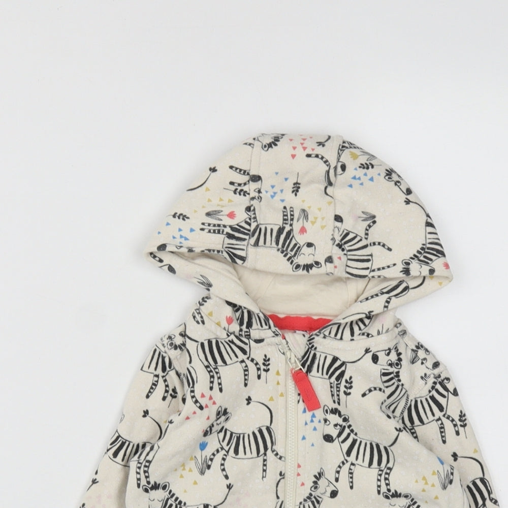 Marks and Spencer Girls White Animal Print Cotton Full Zip Hoodie Size 2 Years  Zip - Zebra print