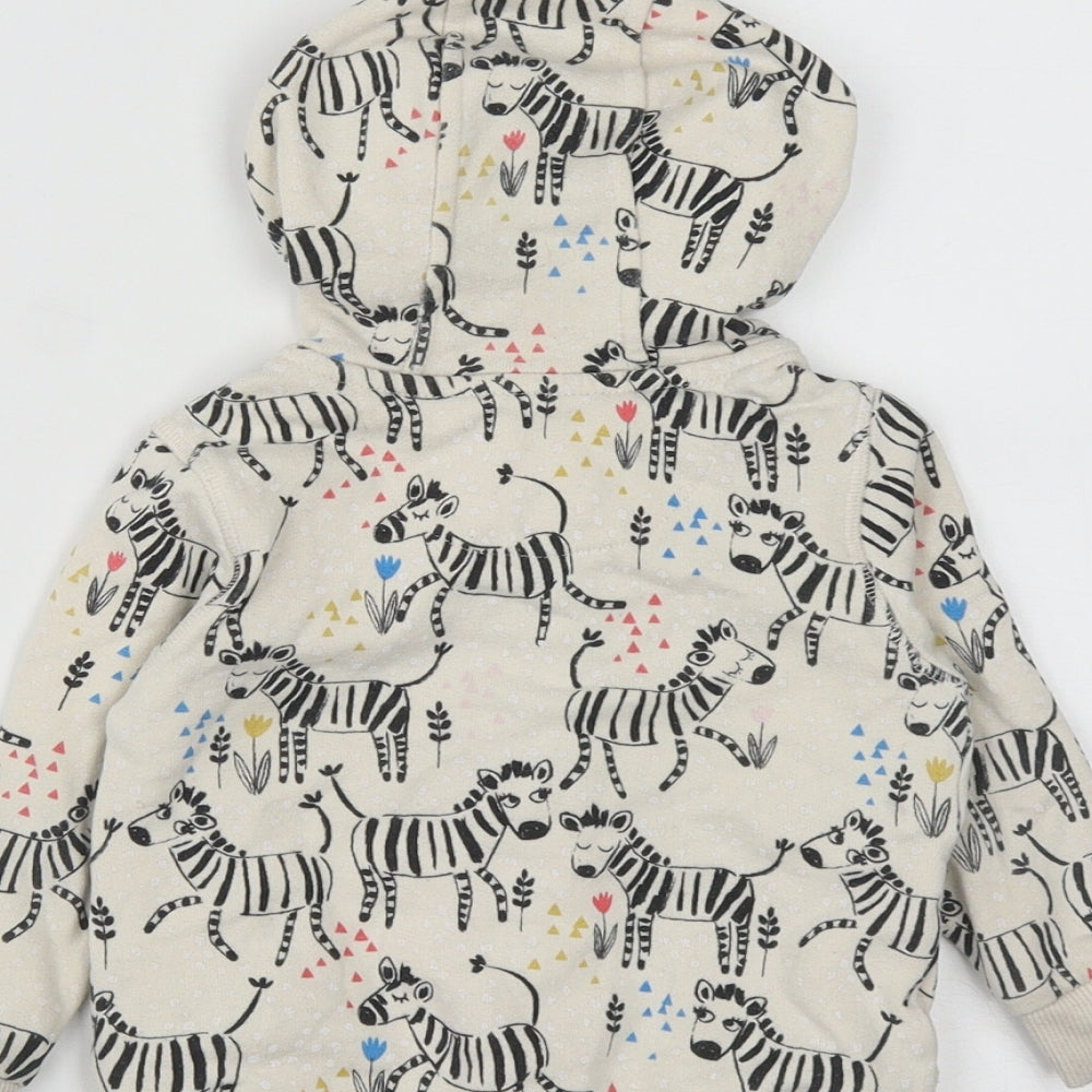 Marks and Spencer Girls White Animal Print Cotton Full Zip Hoodie Size 2 Years  Zip - Zebra print