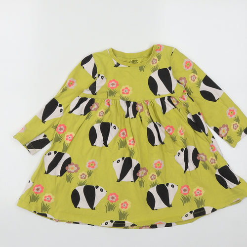 NEXT Girls Green Animal Print Cotton Fit & Flare  Size 3-4 Years  Round Neck  - Panda Print