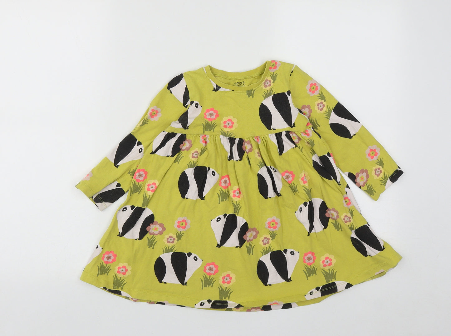 NEXT Girls Green Animal Print Cotton Fit & Flare  Size 3-4 Years  Round Neck  - Panda Print