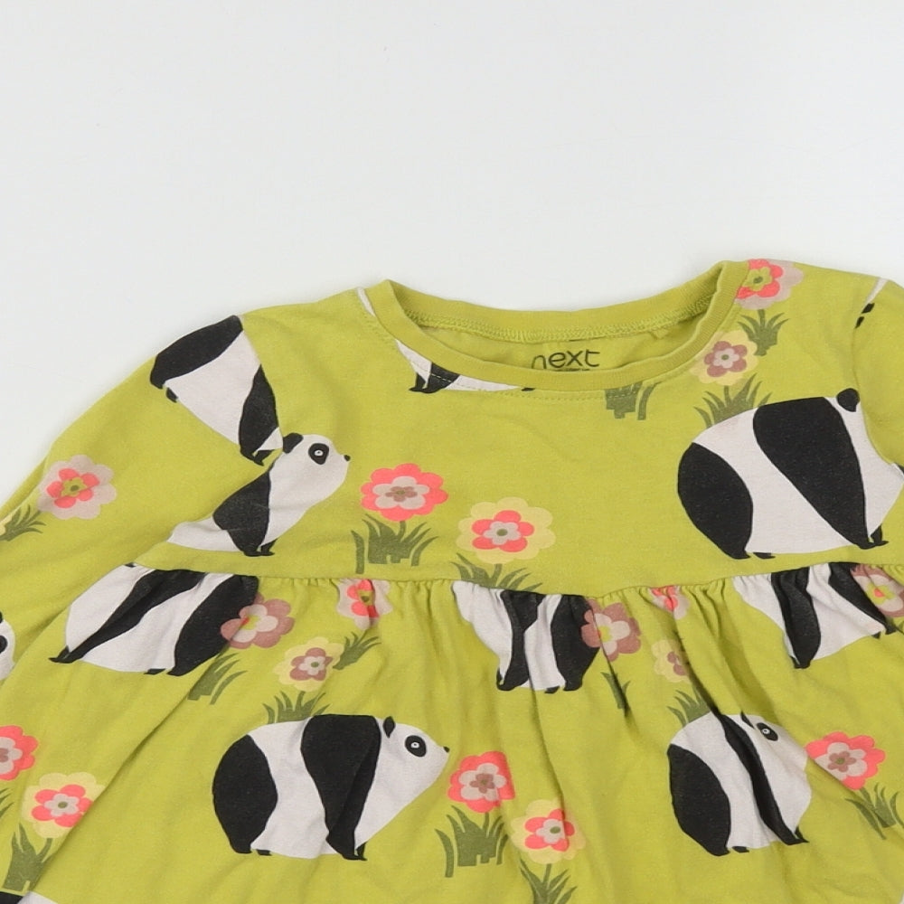NEXT Girls Green Animal Print Cotton Fit & Flare  Size 3-4 Years  Round Neck  - Panda Print