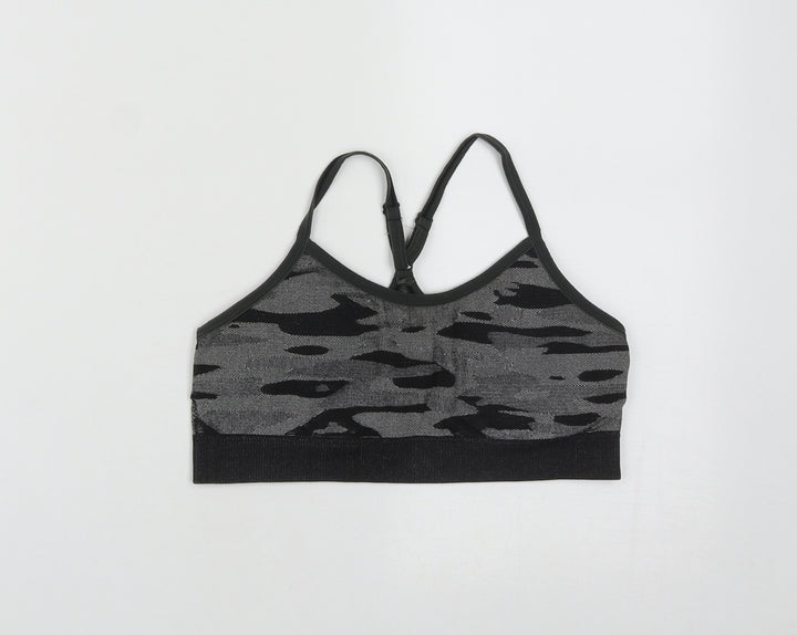 Reebok Womens Black Geometric Nylon Cropped Casual Size L Round Neck