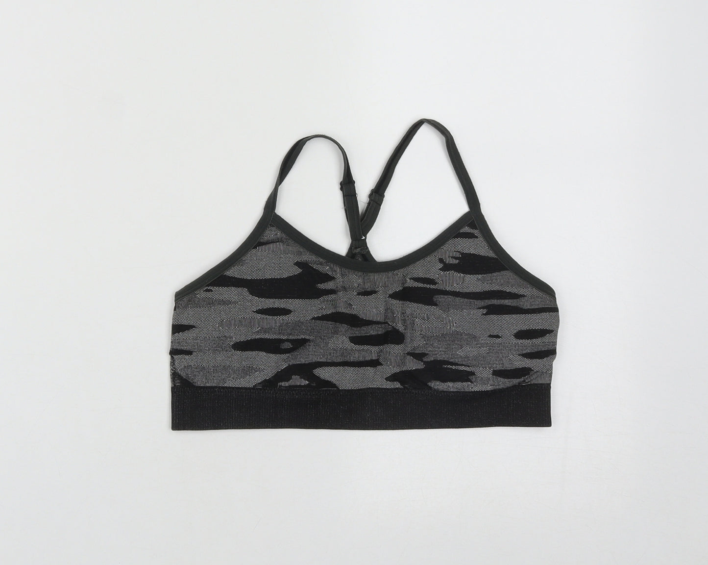Reebok Womens Black Geometric Nylon Cropped Casual Size L Round Neck