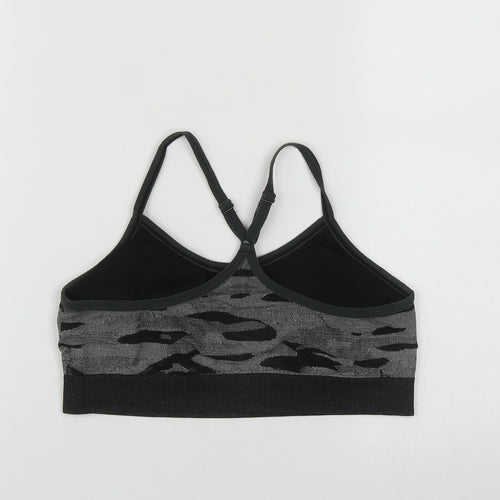 Reebok Womens Black Geometric Nylon Cropped Casual Size L Round Neck