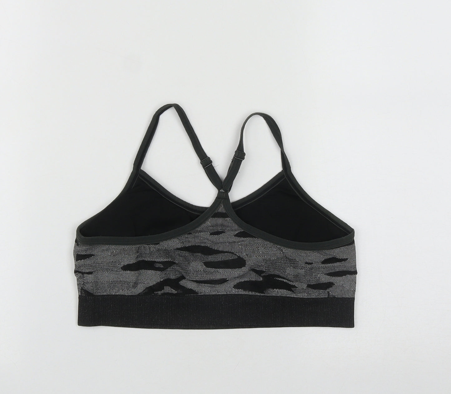 Reebok Womens Black Geometric Nylon Cropped Casual Size L Round Neck