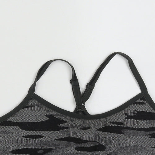 Reebok Womens Black Geometric Nylon Cropped Casual Size L Round Neck