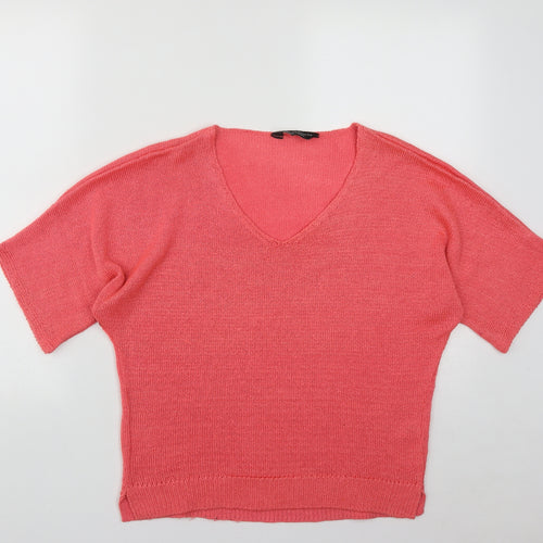 Dorothy Perkins Womens Pink V-Neck  Acrylic Pullover Jumper Size 12