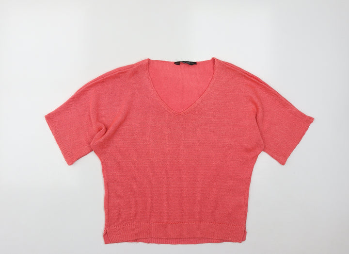 Dorothy Perkins Womens Pink V-Neck  Acrylic Pullover Jumper Size 12