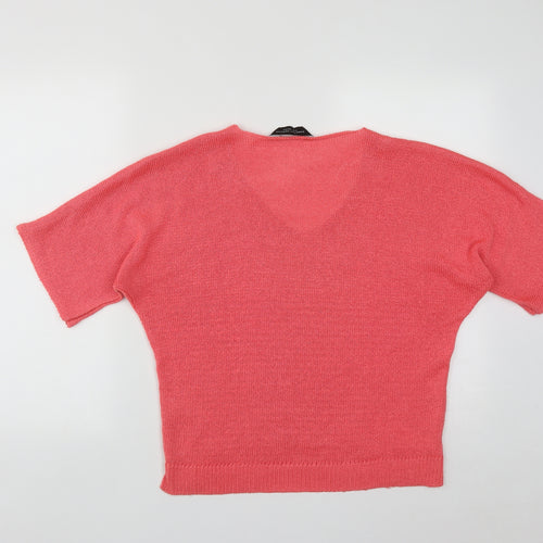 Dorothy Perkins Womens Pink V-Neck  Acrylic Pullover Jumper Size 12