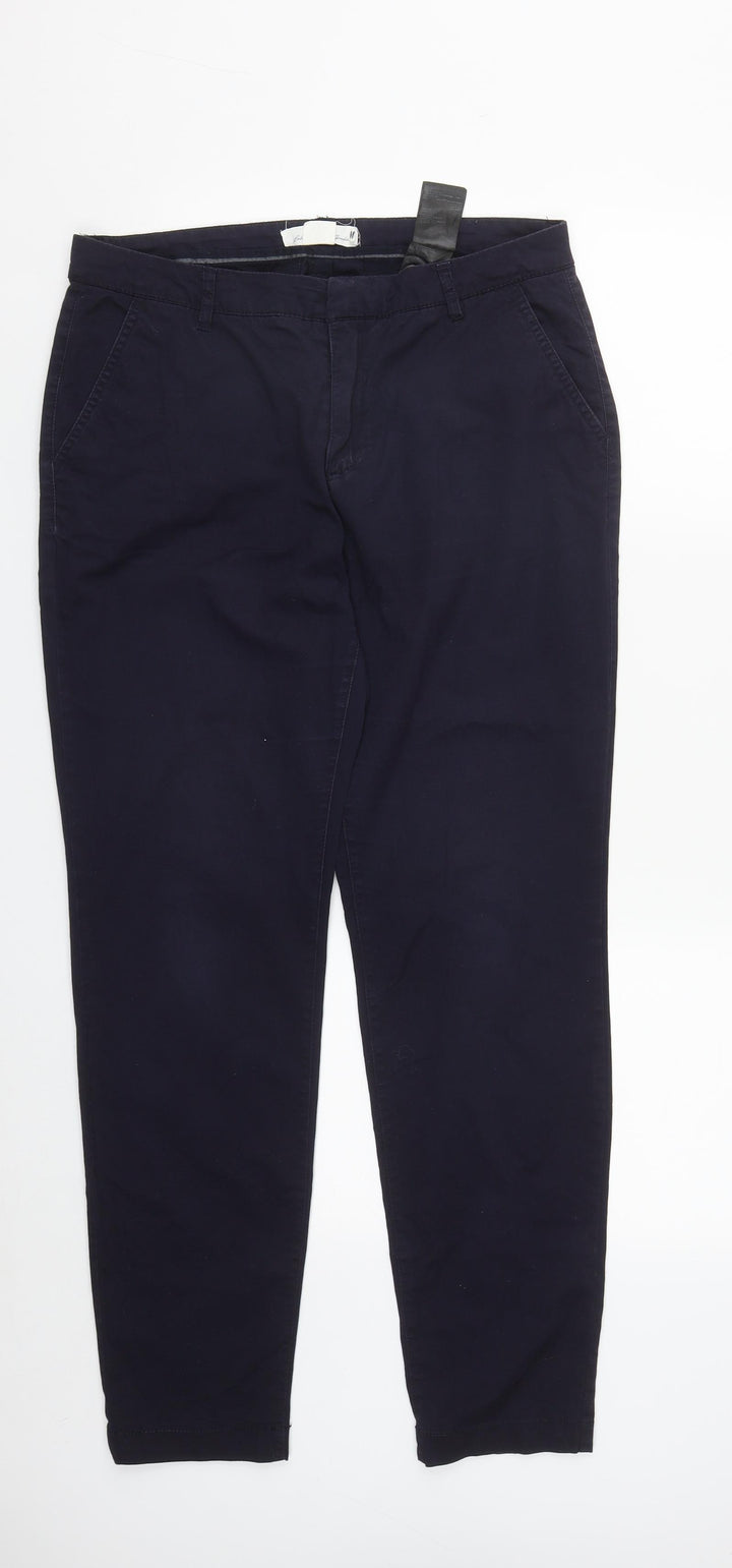 H&M Womens Blue  Cotton Trousers  Size 10 L30 in Regular Zip