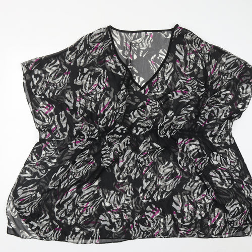 BPC selection Womens Black Geometric Viscose Basic Blouse Size M V-Neck - Beach Cover Up