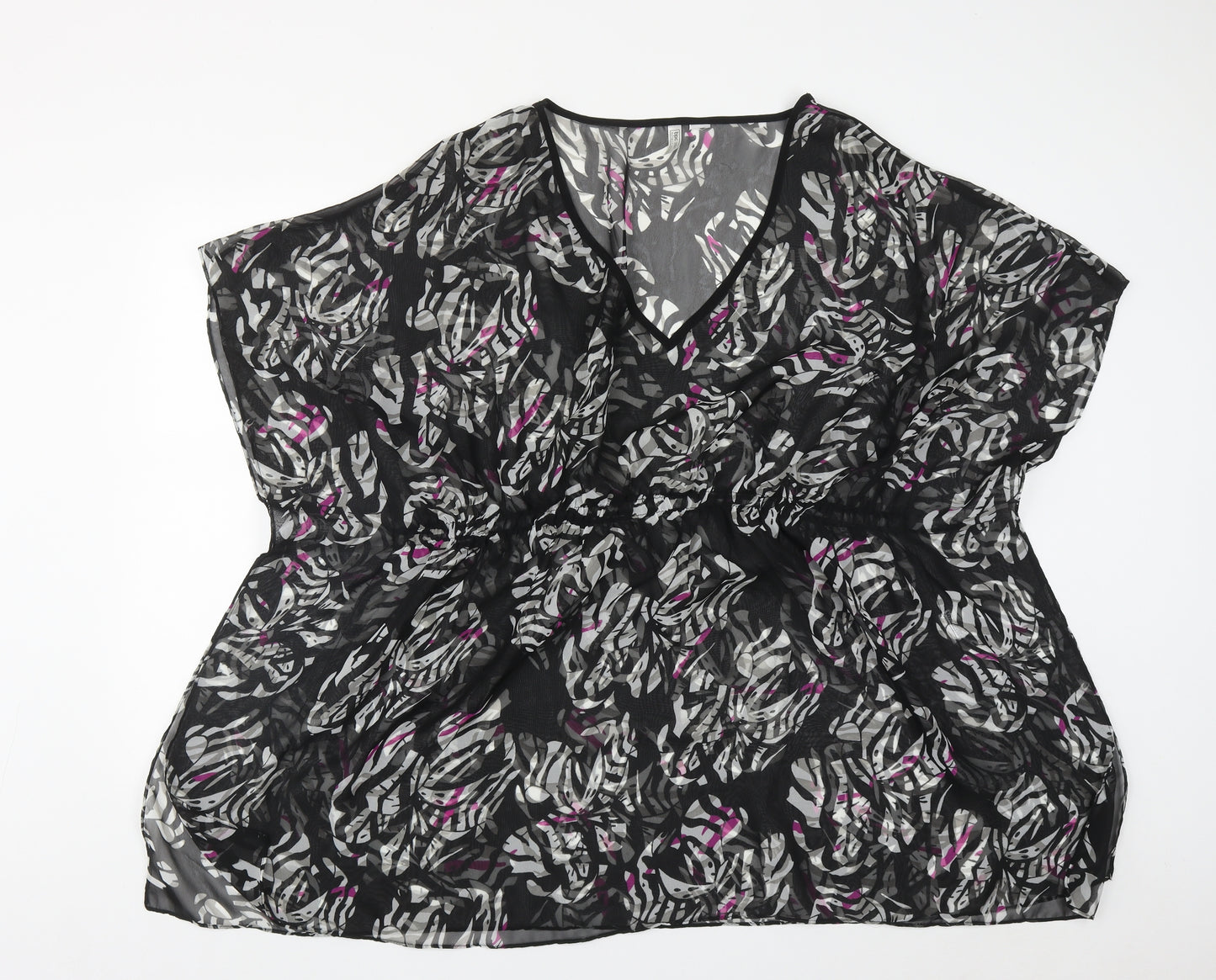 BPC selection Womens Black Geometric Viscose Basic Blouse Size M V-Neck - Beach Cover Up