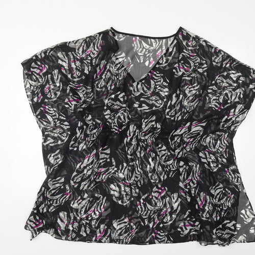 BPC selection Womens Black Geometric Viscose Basic Blouse Size M V-Neck - Beach Cover Up