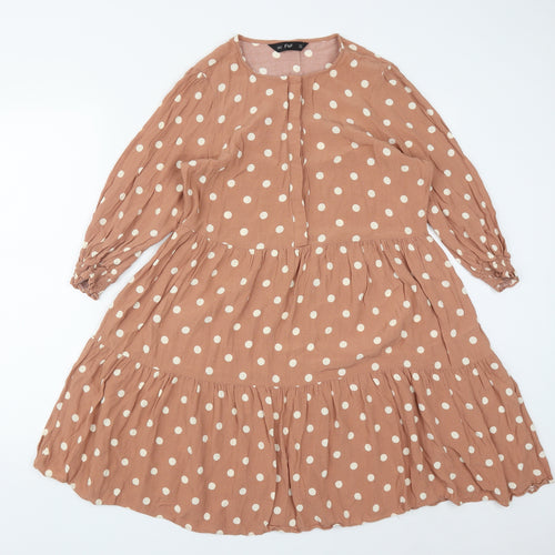 F&F Womens Brown Polka Dot Viscose Fit & Flare  Size 10  Round Neck Button