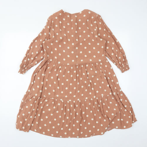 F&F Womens Brown Polka Dot Viscose Fit & Flare  Size 10  Round Neck Button