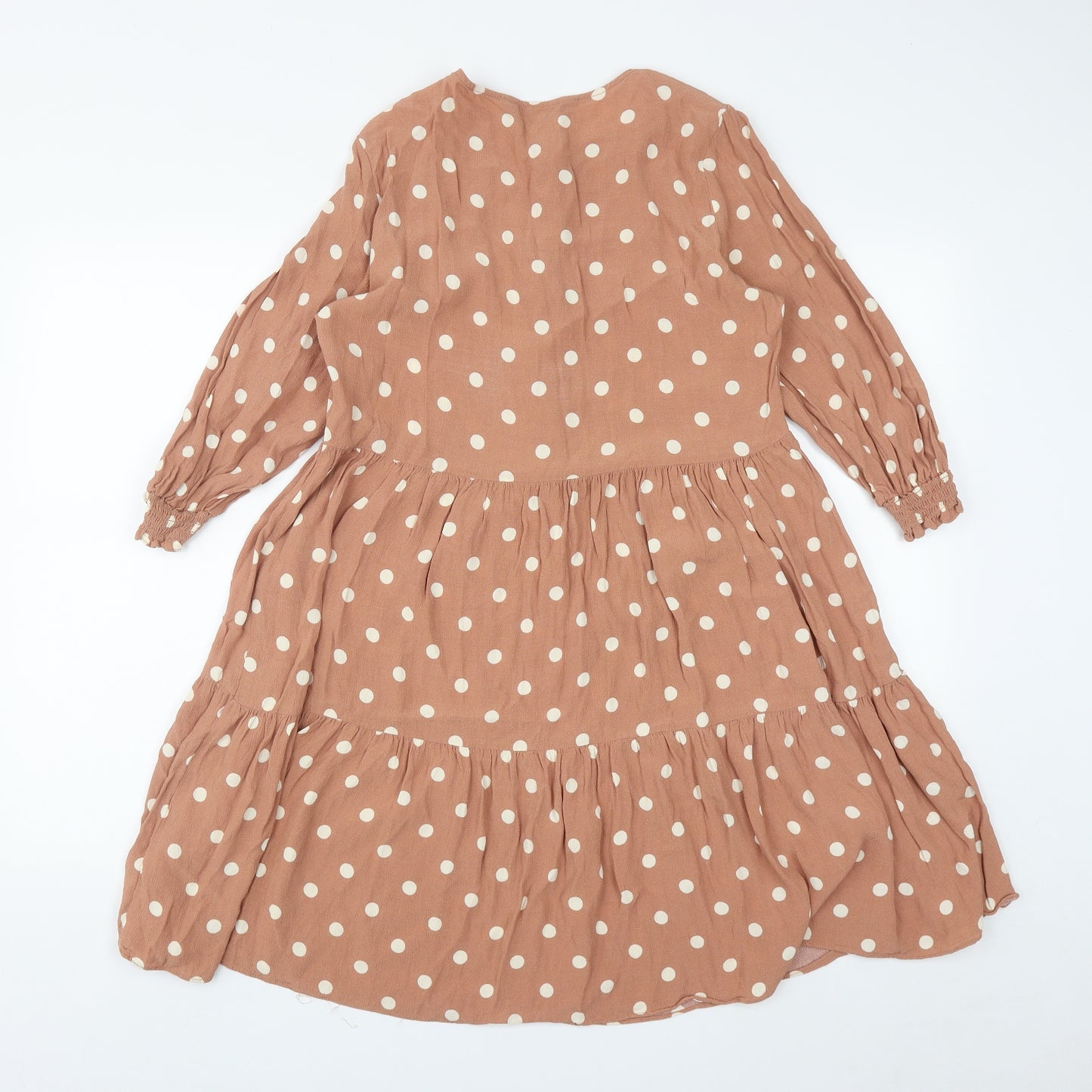 F&F Womens Brown Polka Dot Viscose Fit & Flare  Size 10  Round Neck Button