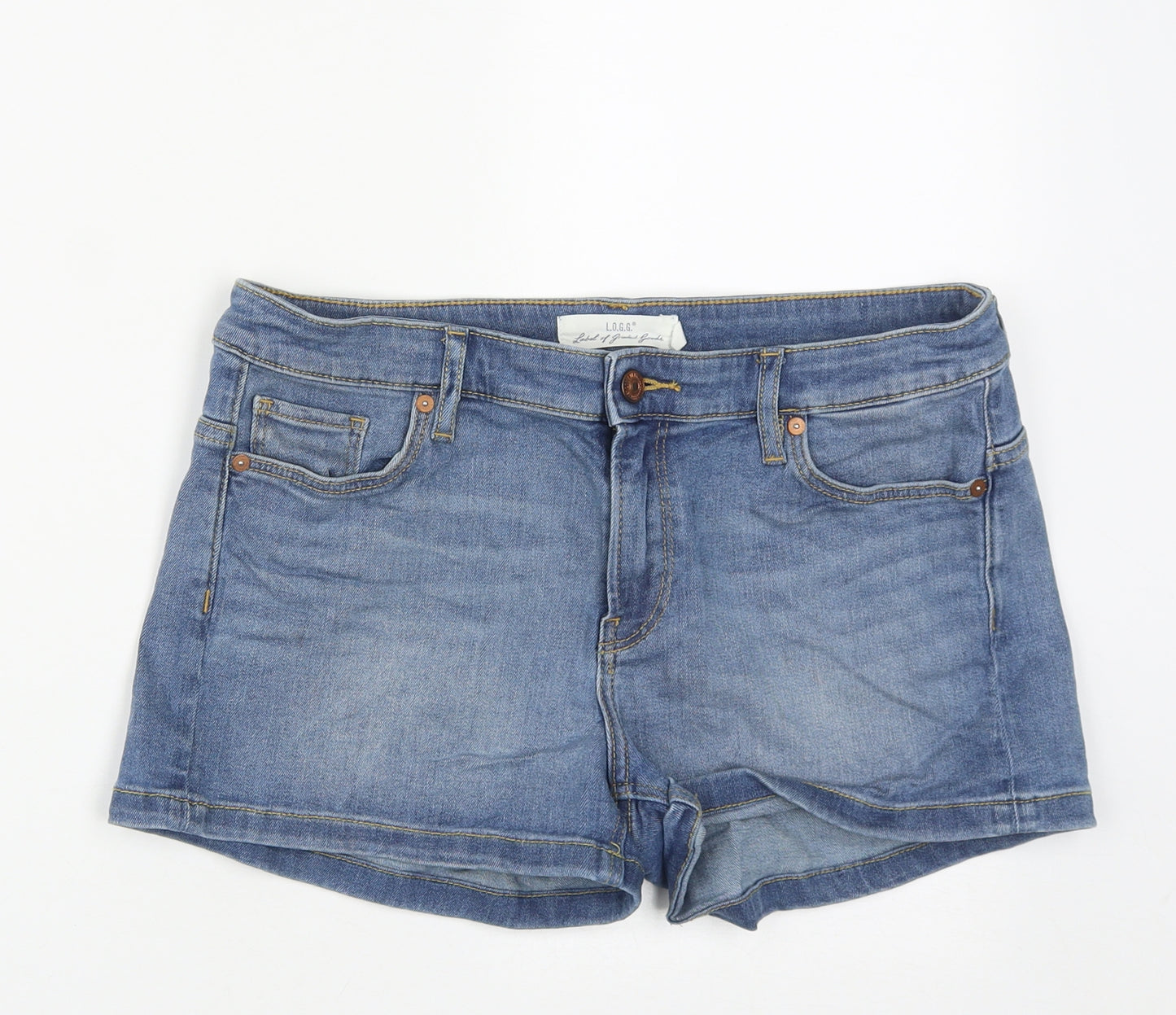 H&M Womens Blue  Cotton Hot Pants Shorts Size 12  Regular Zip
