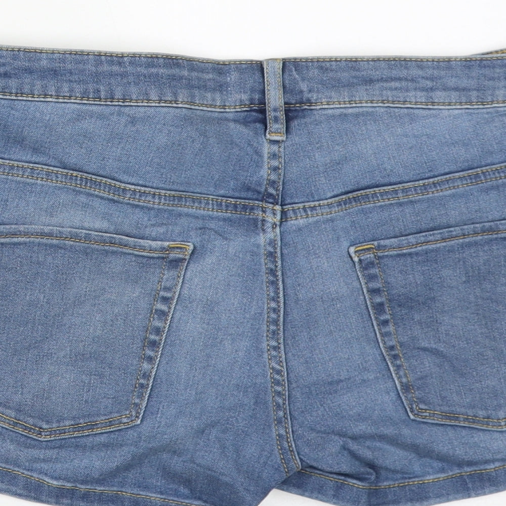 H&M Womens Blue  Cotton Hot Pants Shorts Size 12  Regular Zip