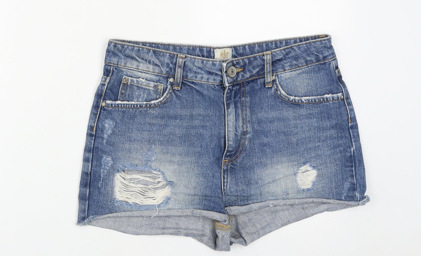 River Island Womens Blue  Cotton Hot Pants Shorts Size 10  Regular Zip