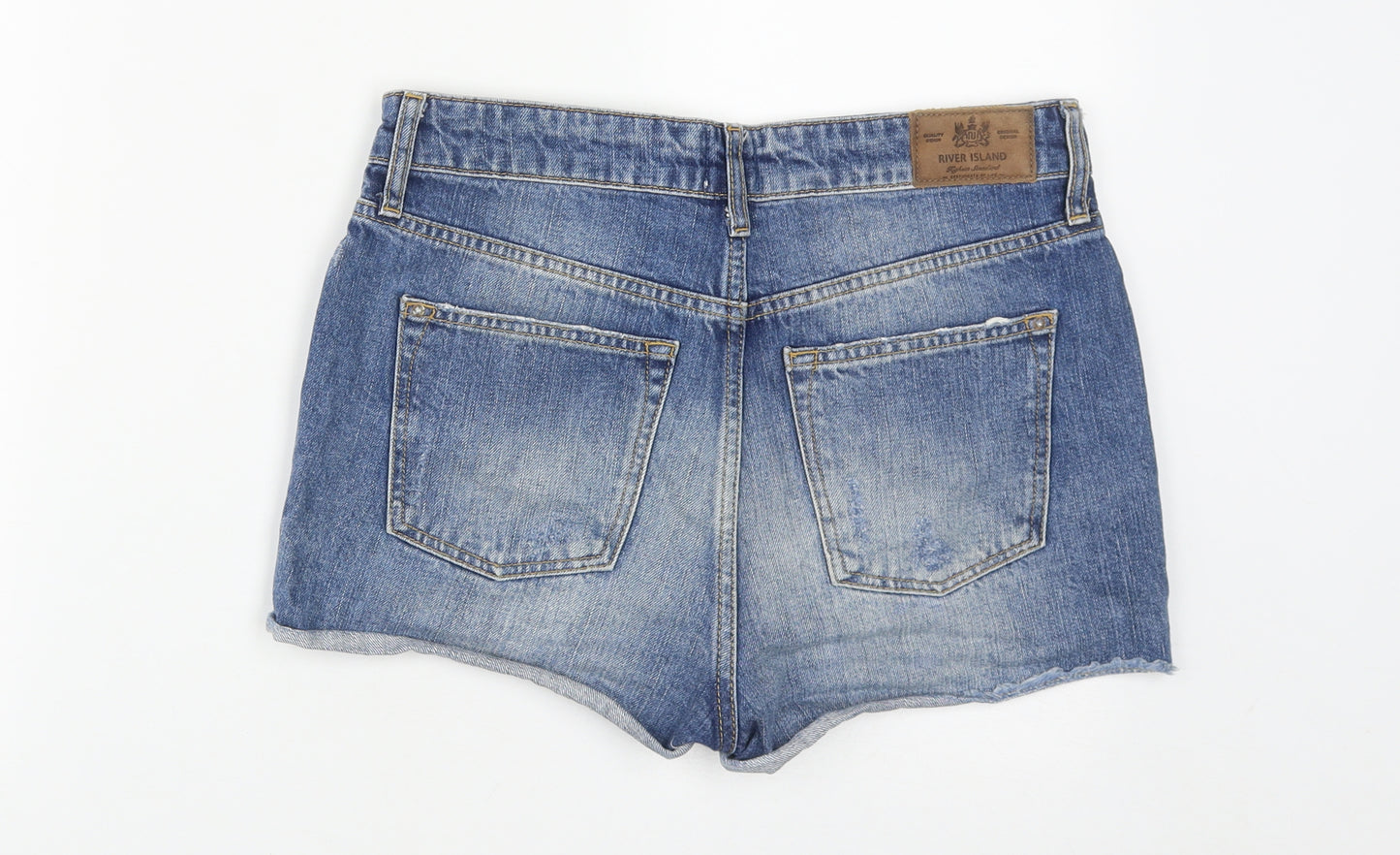 River Island Womens Blue  Cotton Hot Pants Shorts Size 10  Regular Zip