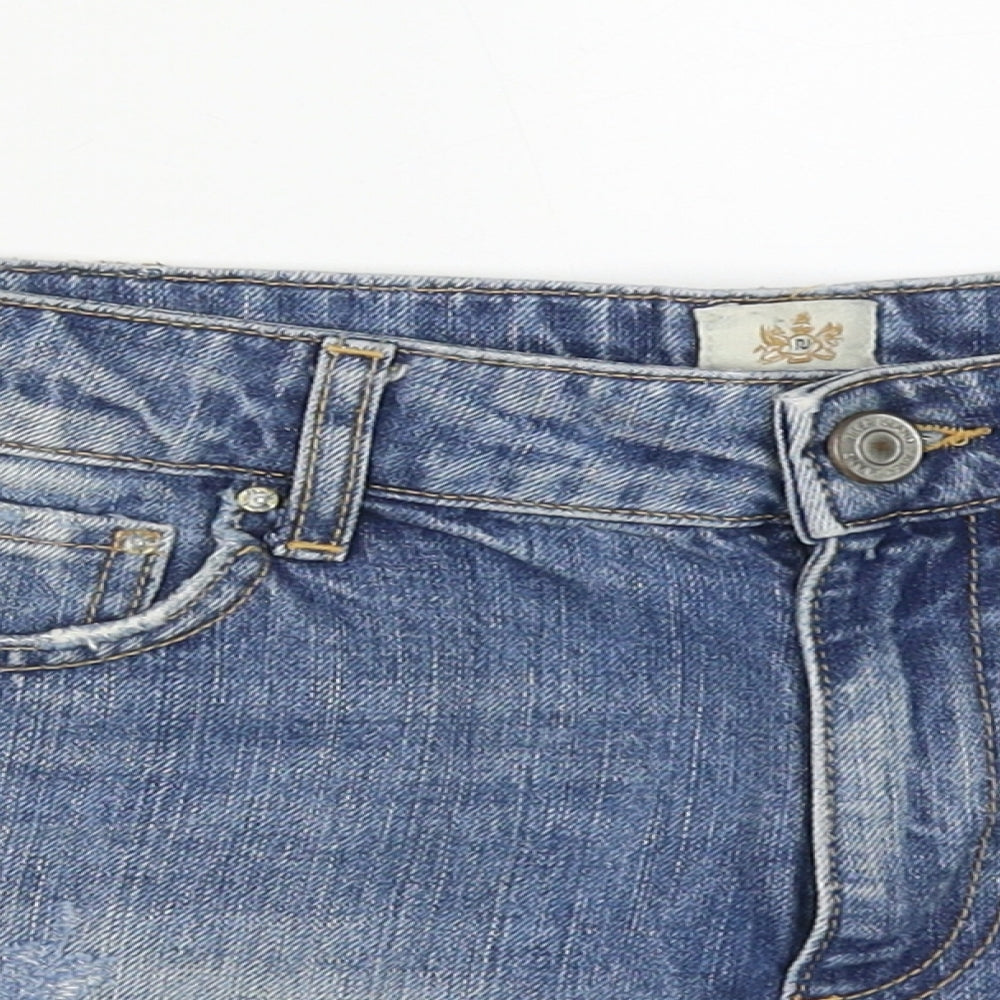 River Island Womens Blue  Cotton Hot Pants Shorts Size 10  Regular Zip