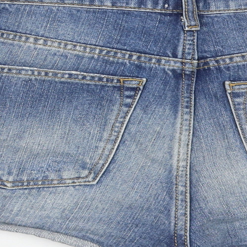 River Island Womens Blue  Cotton Hot Pants Shorts Size 10  Regular Zip