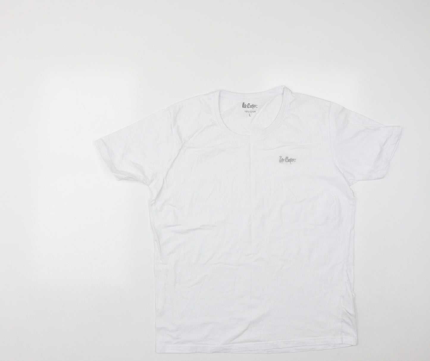 Lee Cooper Mens White  Cotton  T-Shirt Size L Round Neck