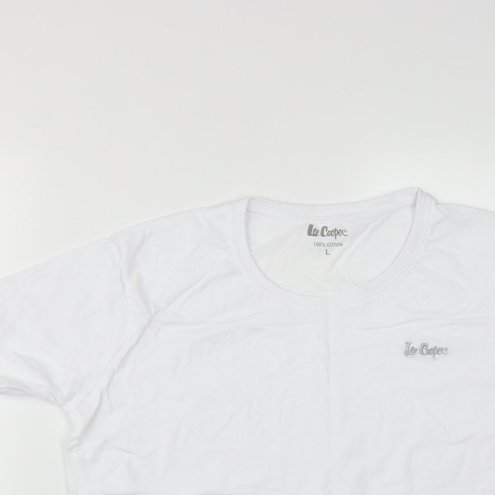Lee Cooper Mens White  Cotton  T-Shirt Size L Round Neck
