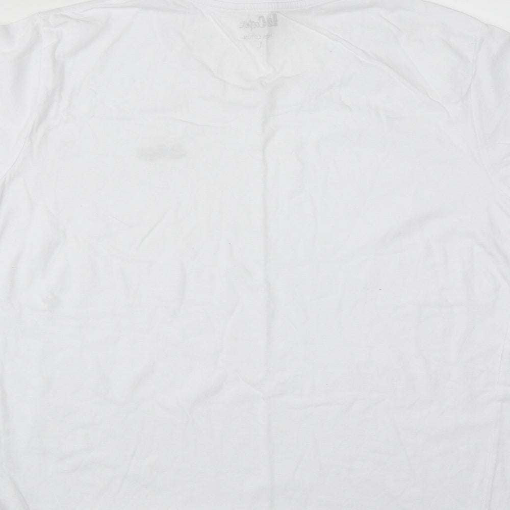Lee Cooper Mens White  Cotton  T-Shirt Size L Round Neck