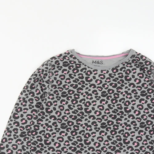 Marks and Spencer Girls Grey Geometric Cotton Pullover Sweatshirt Size 12-13 Years