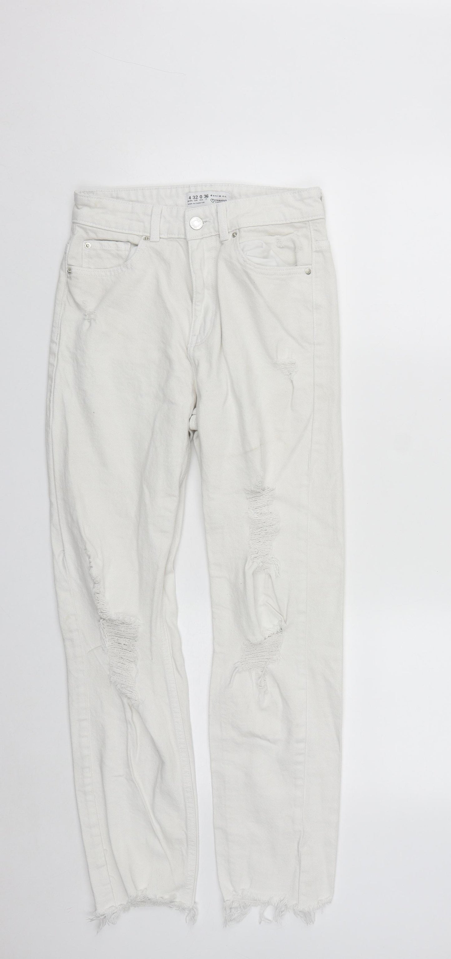 Demin&Co Womens White  Cotton Straight Jeans Size 4 L25 in Regular Zip