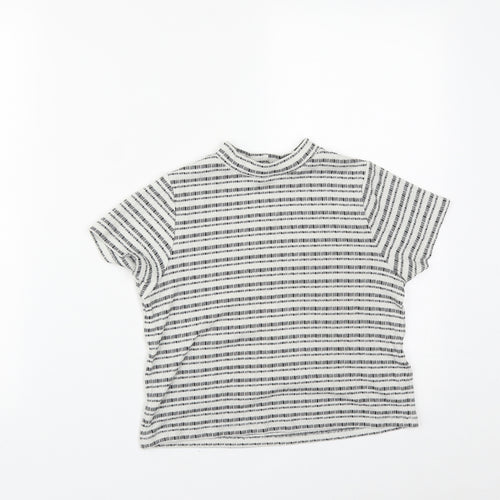 Matalan Girls White Striped Cotton Cropped T-Shirt Size 12-13 Years High Neck
