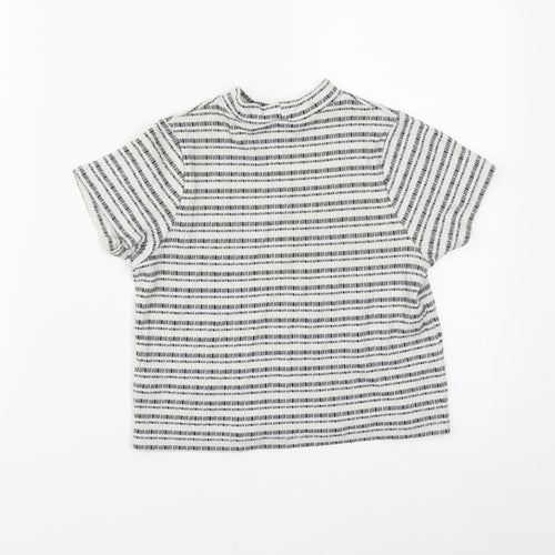 Matalan Girls White Striped Cotton Cropped T-Shirt Size 12-13 Years High Neck