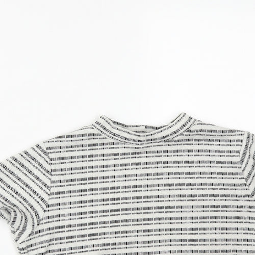 Matalan Girls White Striped Cotton Cropped T-Shirt Size 12-13 Years High Neck