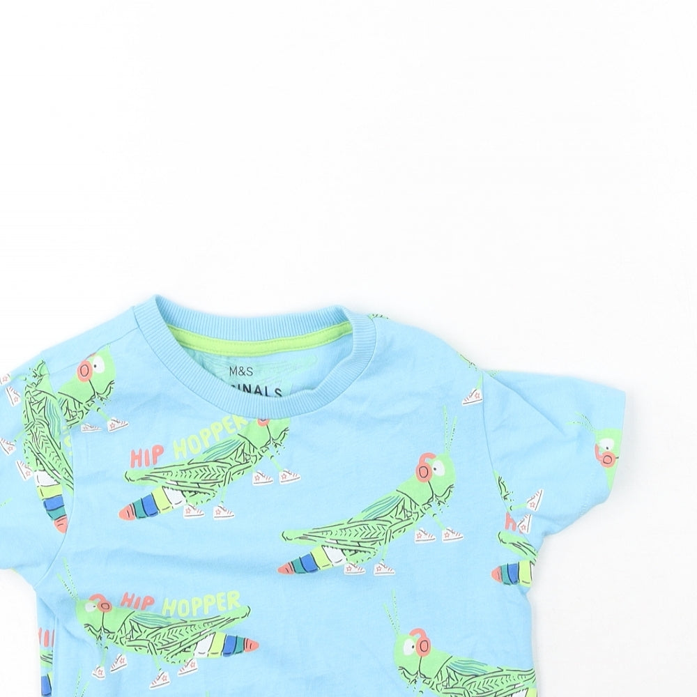 Marks and Spencer Boys Blue  Cotton Basic T-Shirt Size 3-4 Years Round Neck