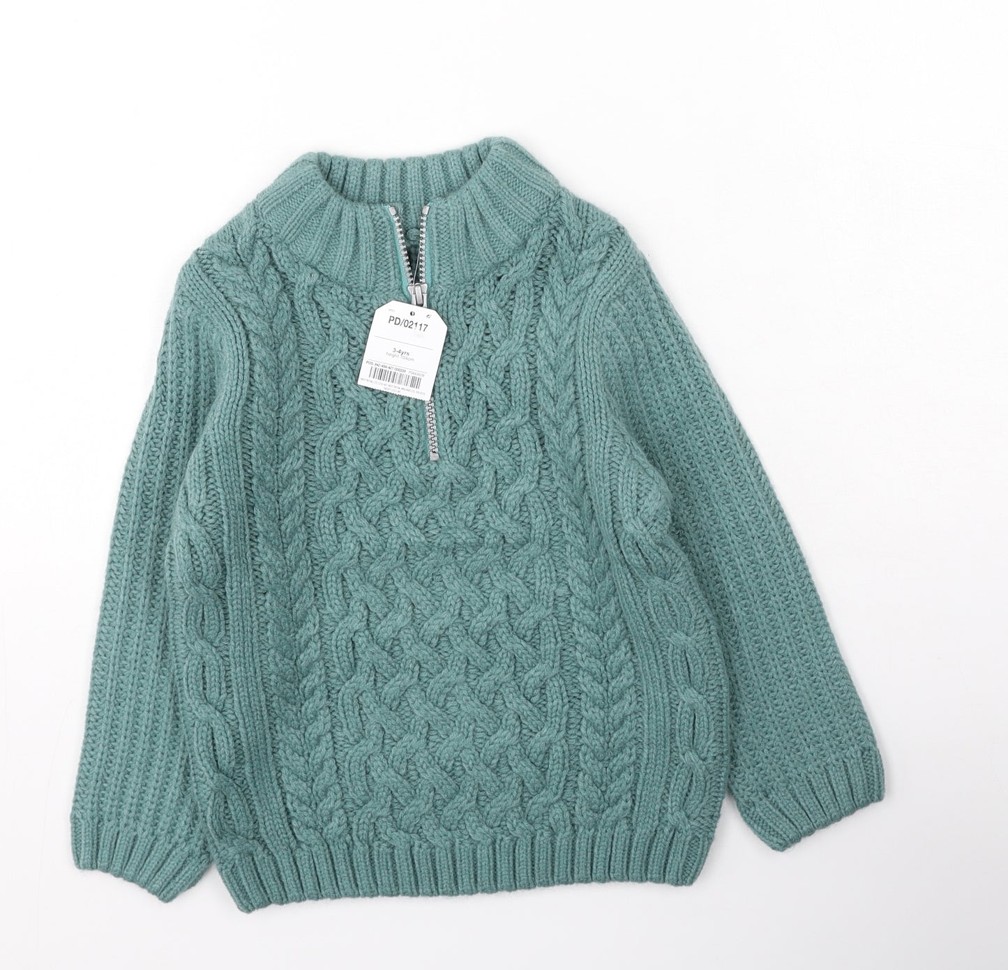 NEXT Boys Green High Neck  Acrylic Pullover Jumper Size 3-4 Years