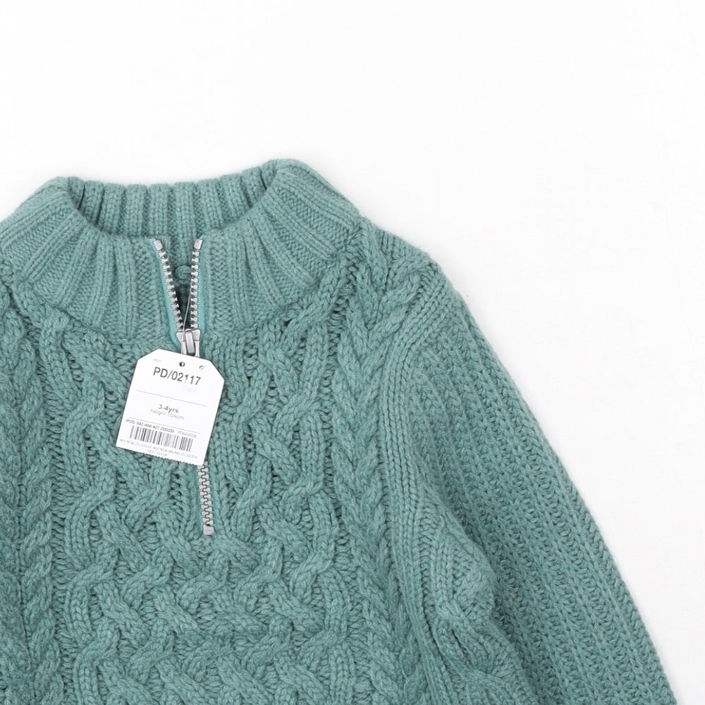 NEXT Boys Green High Neck  Acrylic Pullover Jumper Size 3-4 Years