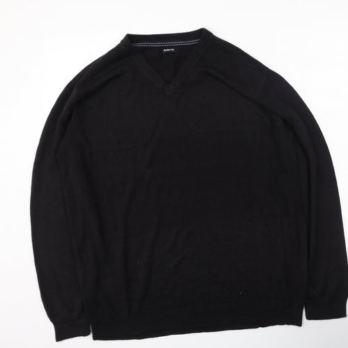 Bling Mens Black V-Neck  Polyester Pullover Jumper Size 2XL