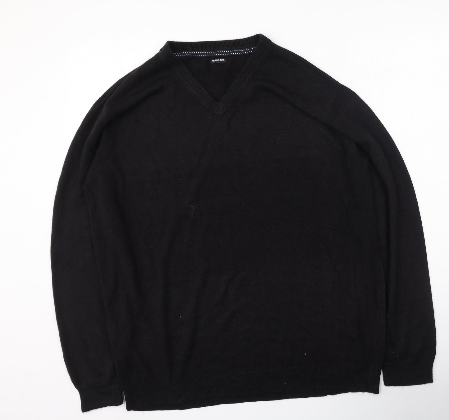 Bling Mens Black V-Neck  Polyester Pullover Jumper Size 2XL