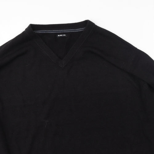Bling Mens Black V-Neck  Polyester Pullover Jumper Size 2XL