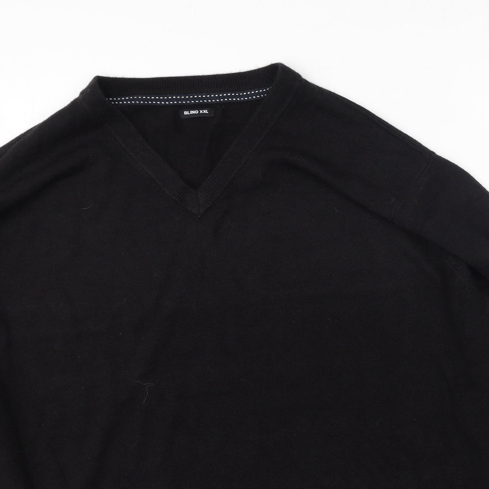 Bling Mens Black V-Neck  Polyester Pullover Jumper Size 2XL