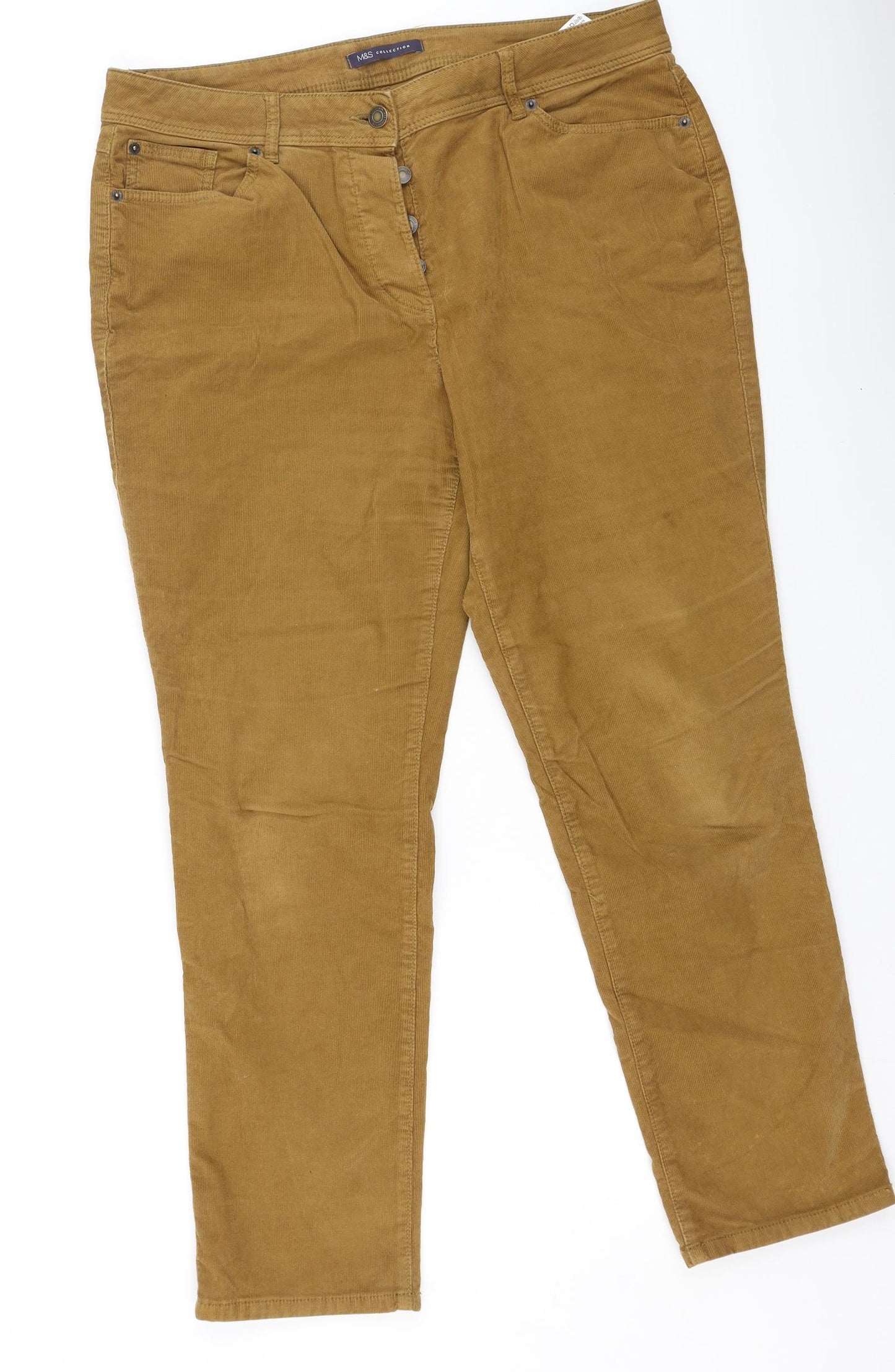 Marks and Spencer Womens Brown  Cotton Trousers  Size 14 L29 in Regular