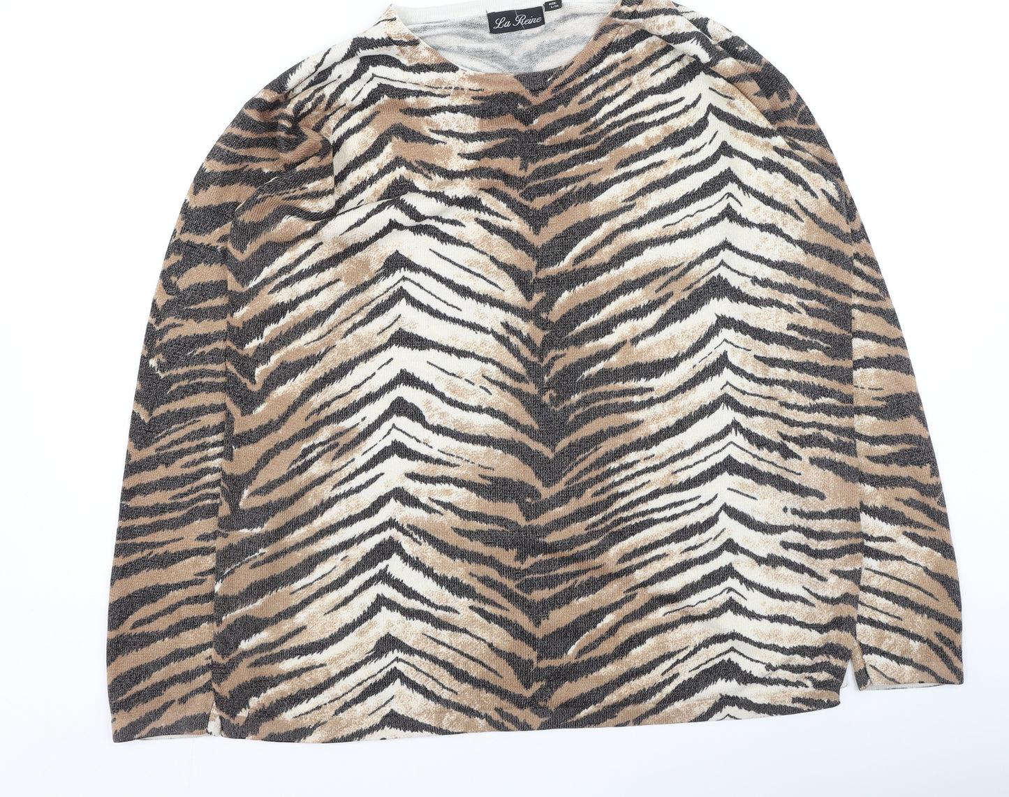 La Reine Womens Brown Round Neck Animal Print Polyester Pullover Jumper Size L