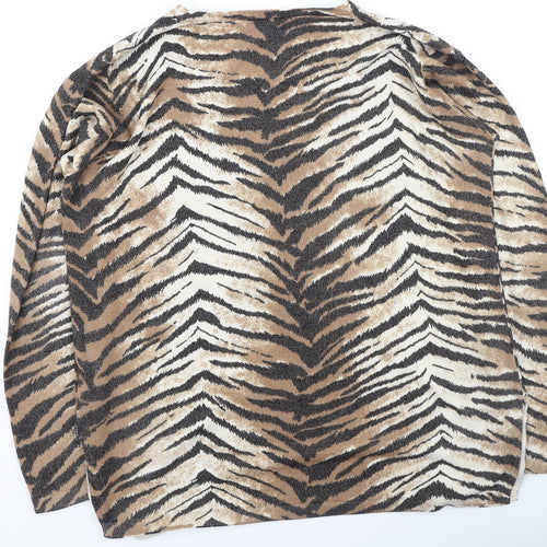 La Reine Womens Brown Round Neck Animal Print Polyester Pullover Jumper Size L