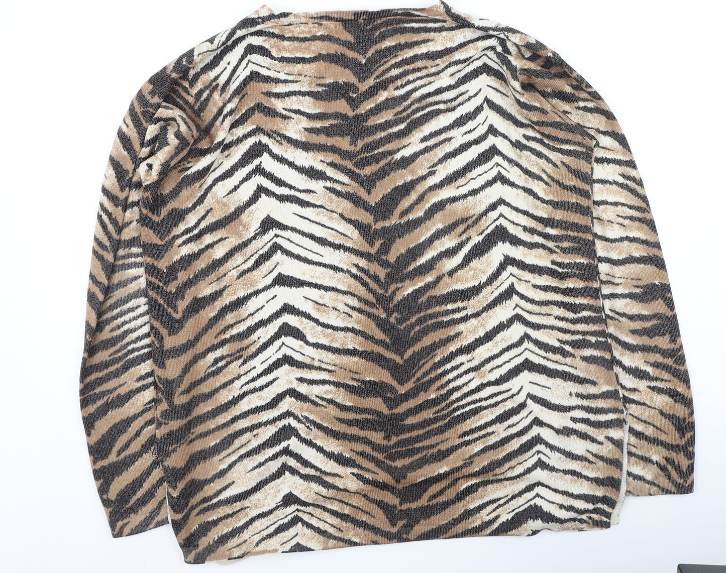 La Reine Womens Brown Round Neck Animal Print Polyester Pullover Jumper Size L