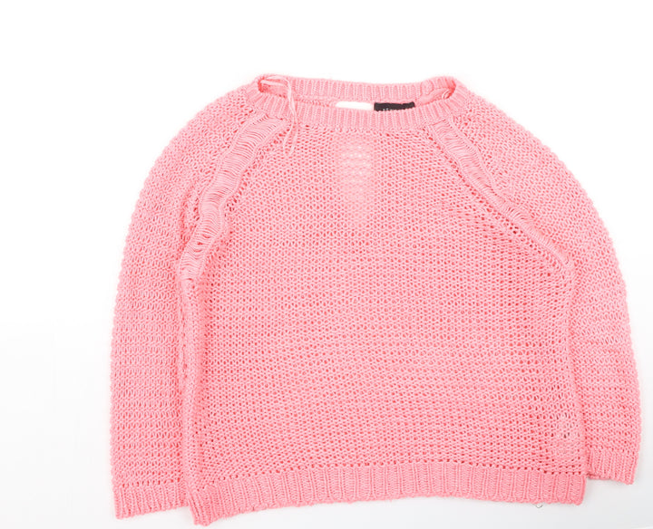 New Look Womens Pink Round Neck  Acrylic Pullover Jumper Size S