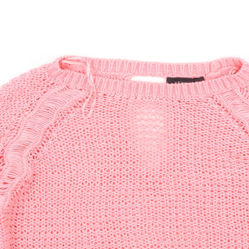 New Look Womens Pink Round Neck  Acrylic Pullover Jumper Size S