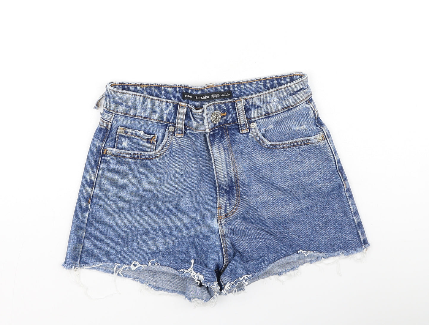 Bershka Womens Blue  Cotton Boyfriend Shorts Size 34 L3 in Regular