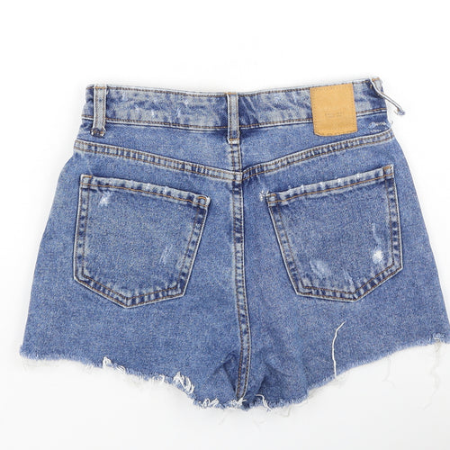 Bershka Womens Blue  Cotton Boyfriend Shorts Size 34 L3 in Regular