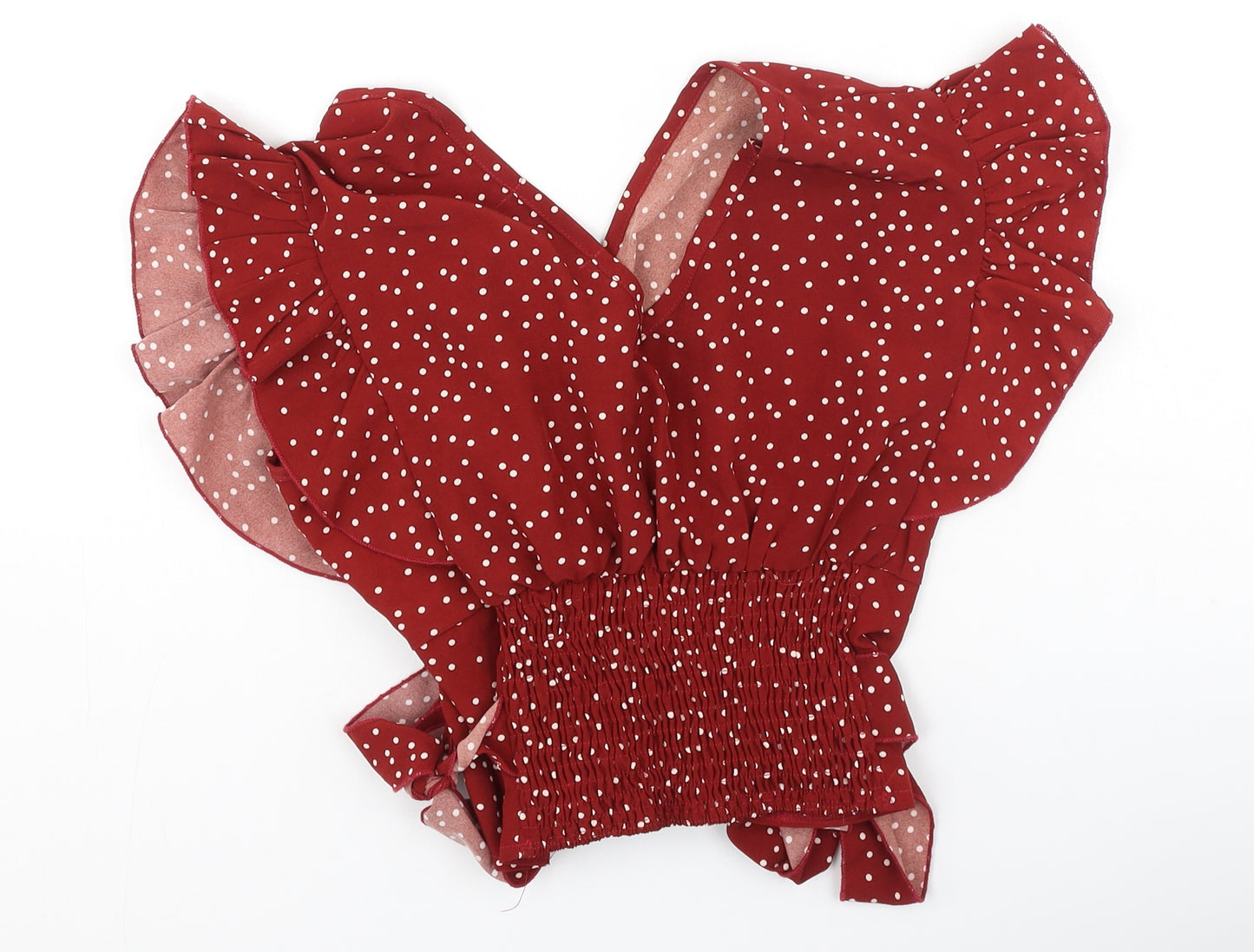 SheIn Womens Red Polka Dot Polyester Cropped Blouse Size S V-Neck